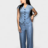 Ivy - Conjunto elegante de top con escote en V y pantalones