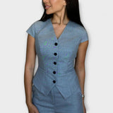 Ivy - Conjunto elegante de top con escote en V y pantalones
