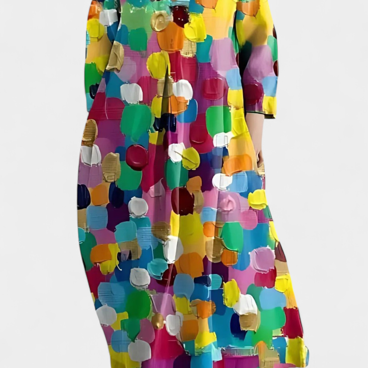 Anne | Vestido Fluido con Escote en V y Estampado Colorido