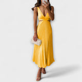 Elegante vestido de noche midi con pliegues