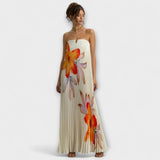 Michelle - Maxi vestido Sweetheart de flores naranjas