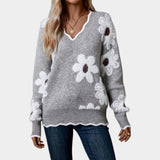 Klára – jersey con cuello de pico y motivo floral