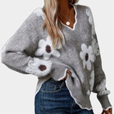 Klára – jersey con cuello de pico y motivo floral