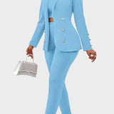 Conjunto azul completo de 3 piezas: top, blazer y pantalón (calidad premium)