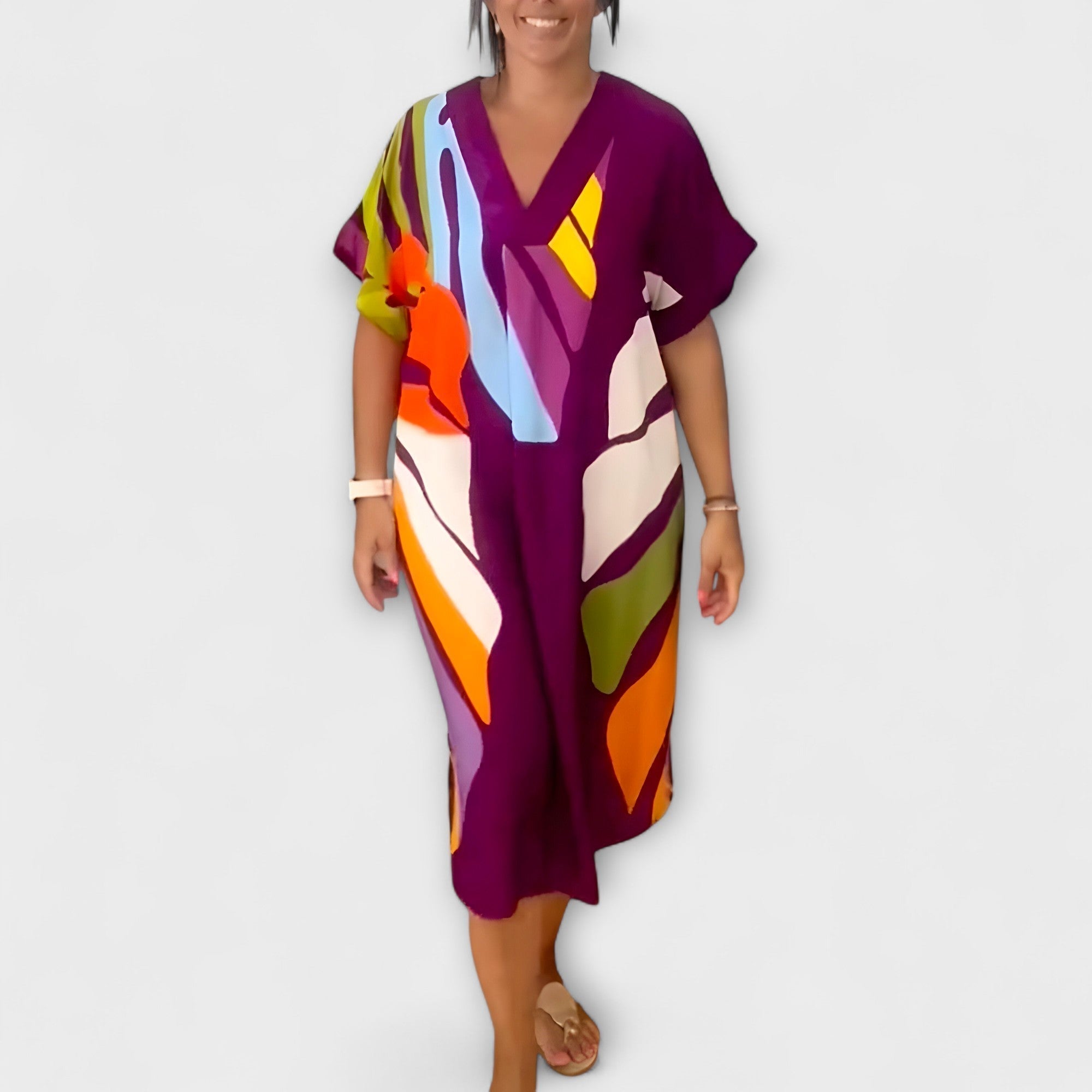 Roos - Vestido informal con estampado colorido de hojas