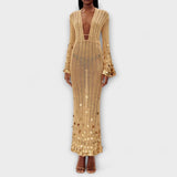 Kathleen - Vestido largo dorado de punto de Dolly
