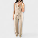 Hazel - Elegante conjunto de dos piezas de chaleco y pantalón liso