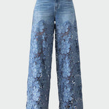 Petra Elegantes Pantalones Vaqueros de Encaje con Cintura Ancha