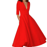 Laura | Vestido Midi Femenino Con Corte En A, Escote En V