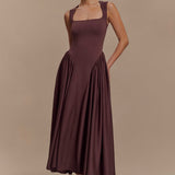 Sara - Vestido midi de punto marrón