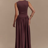 Sara - Vestido midi de punto marrón