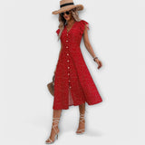Elegante Vestido Midi de Lunares