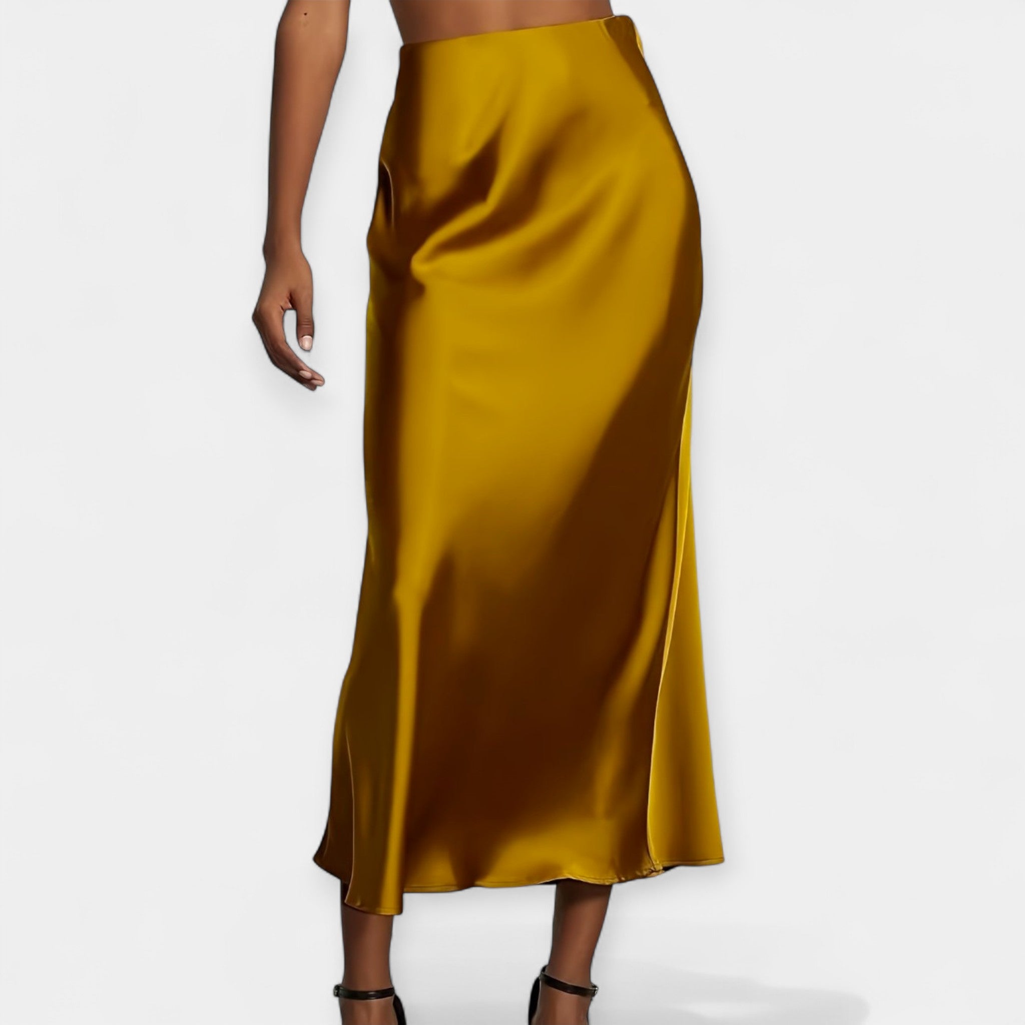 Věnceslava Elegante Falda Midi de Satén Versátil