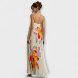 Michelle - Maxi vestido Sweetheart de flores naranjas