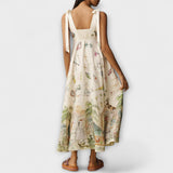 Juliette - Vestido midi de lino pintado con cinturón de bailarina