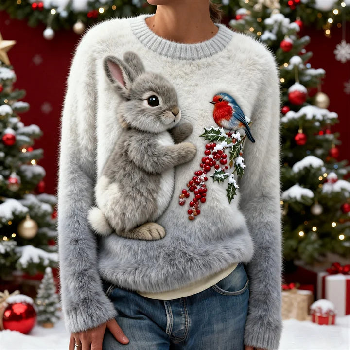 Suzette – Suéter de felpa con conejito navideño