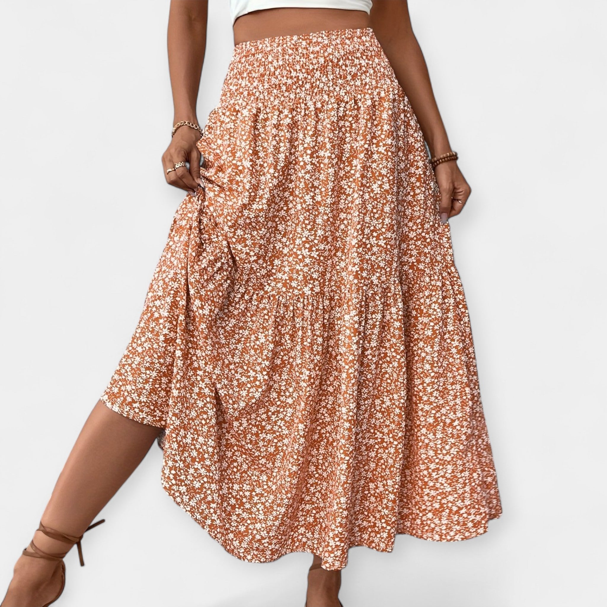 Adela Sofisticada Falda Floral Cintura Elástica