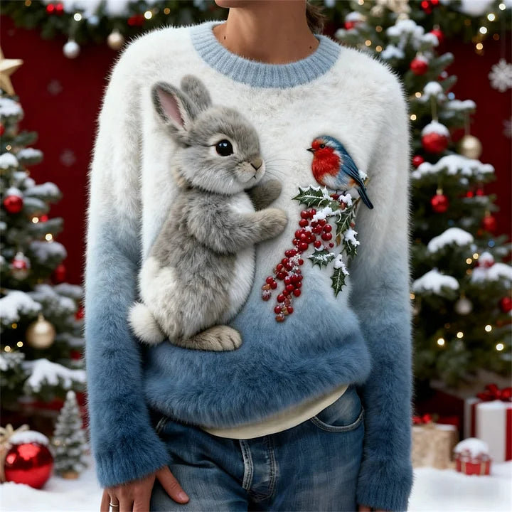 Suzette – Suéter de felpa con conejito navideño