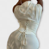 Vesper - Vestido largo sin tirantes estilo corsé