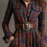 Giulietta - Maxivestido camisero de cuadros con cinturón