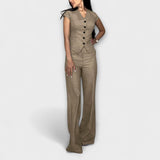 Ivy - Conjunto elegante de top con escote en V y pantalones