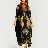 Alessandra | Vestido Largo Estampado de Loro Negro y Rosa