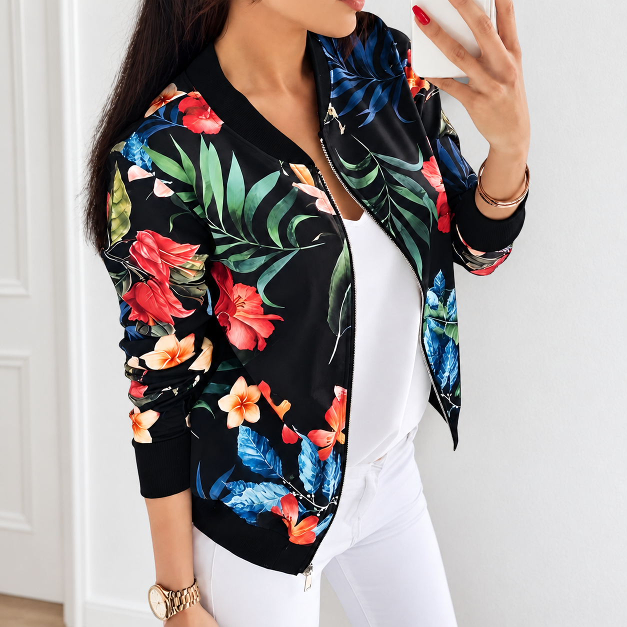 Andreia - Chaqueta bomber elegante floral
