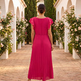 Itziar - Elegante Vestido Maxi Plisado con Cintura Anudada