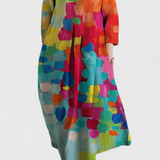 Anne | Vestido Fluido con Escote en V y Estampado Colorido