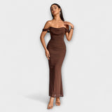Ione - Vestido ajustado fruncido con hombros descubiertos
