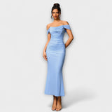 Ione - Vestido ajustado fruncido con hombros descubiertos