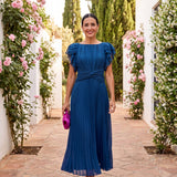 Itziar - Elegante Vestido Maxi Plisado con Cintura Anudada
