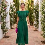 Itziar - Elegante Vestido Maxi Plisado con Cintura Anudada