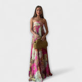 Vestido Maxi Plisado Sin Tirantes Retro Chic