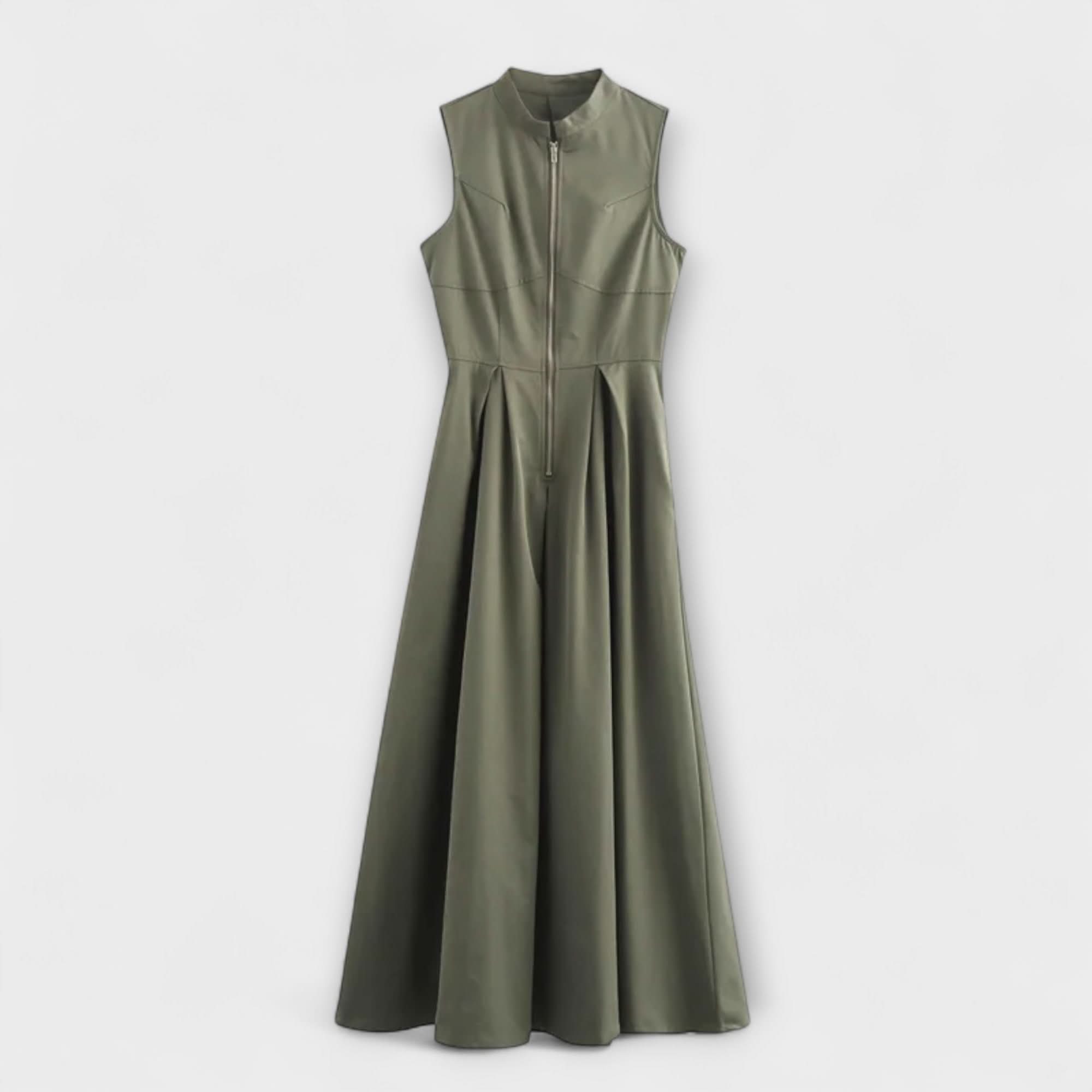 Vestido sin mangas con pliegues y corte midi ceñido
