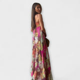 Vestido Maxi Plisado Sin Tirantes Retro Chic