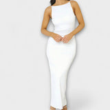 Maxivestido elegante sin mangas con fruncido