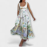 Juliette - Vestido midi de lino pintado con cinturón de bailarina