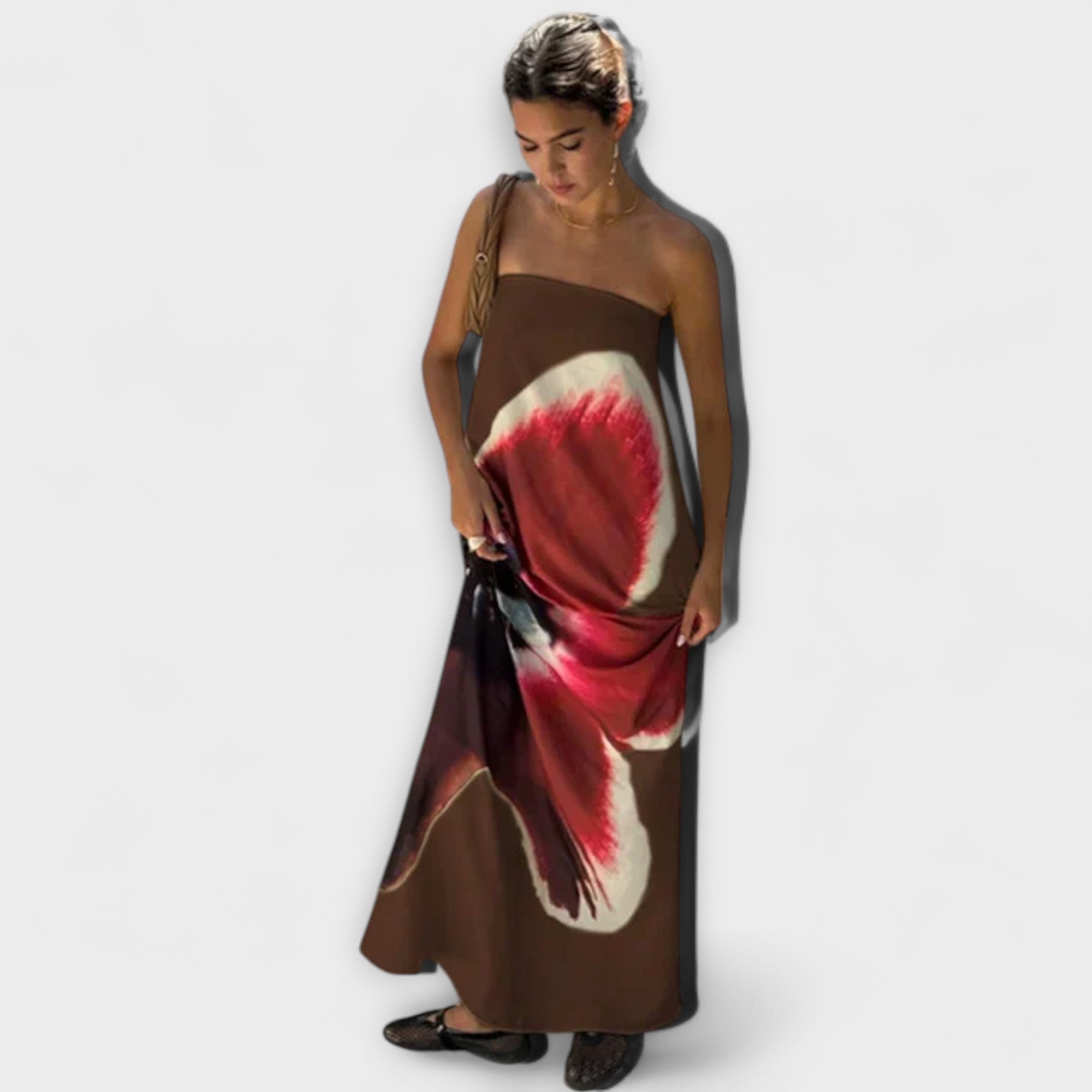 Elegante vestido maxi sin hombros