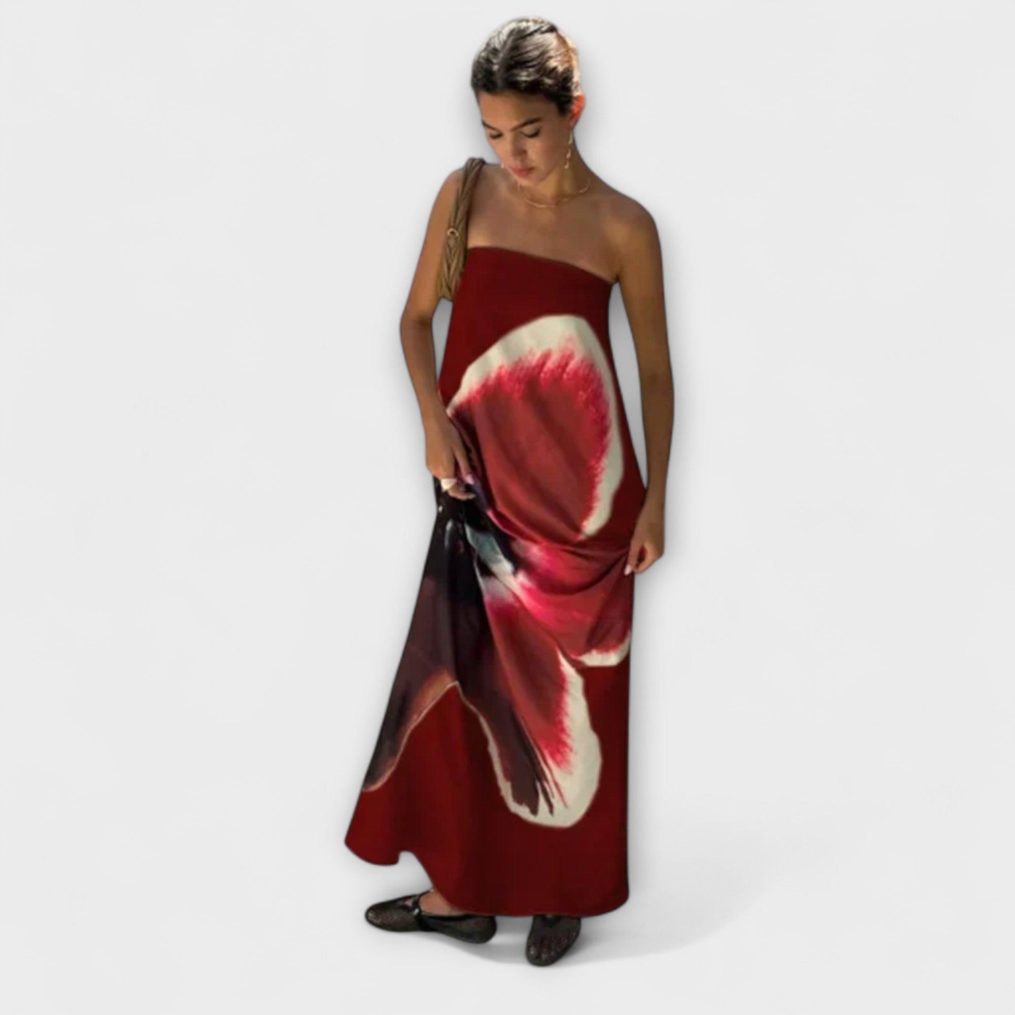 Elegante vestido maxi sin hombros