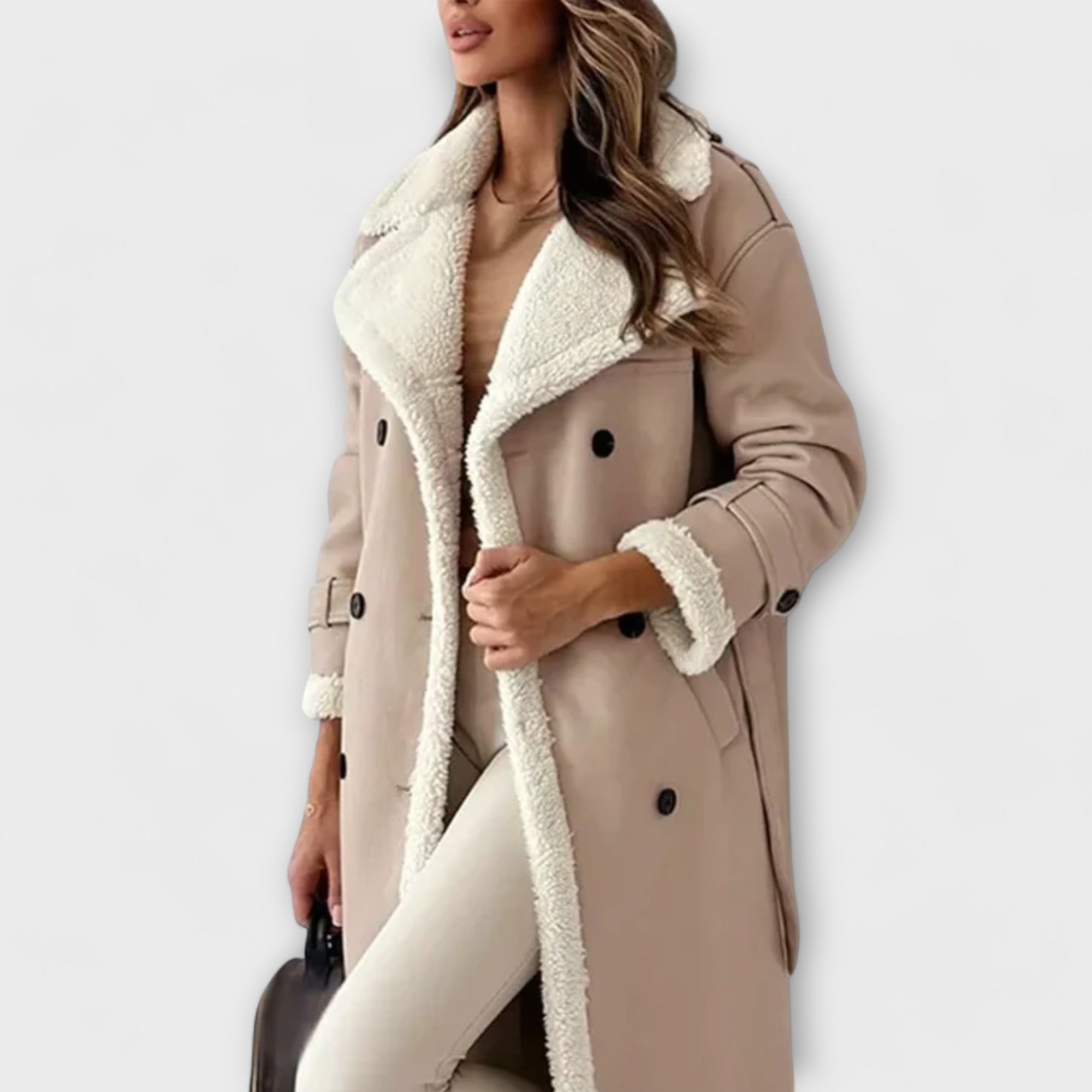 Maria – Chaqueta larga clásica con forro polar y cuello de borreguillo