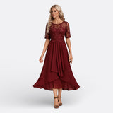 Mariana - Vestido Azul Marino Renda Manga Corta