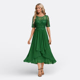 Mariana - Vestido Azul Marino Renda Manga Corta