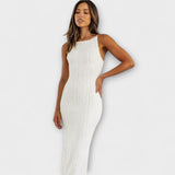 Maxivestido elegante sin mangas con fruncido