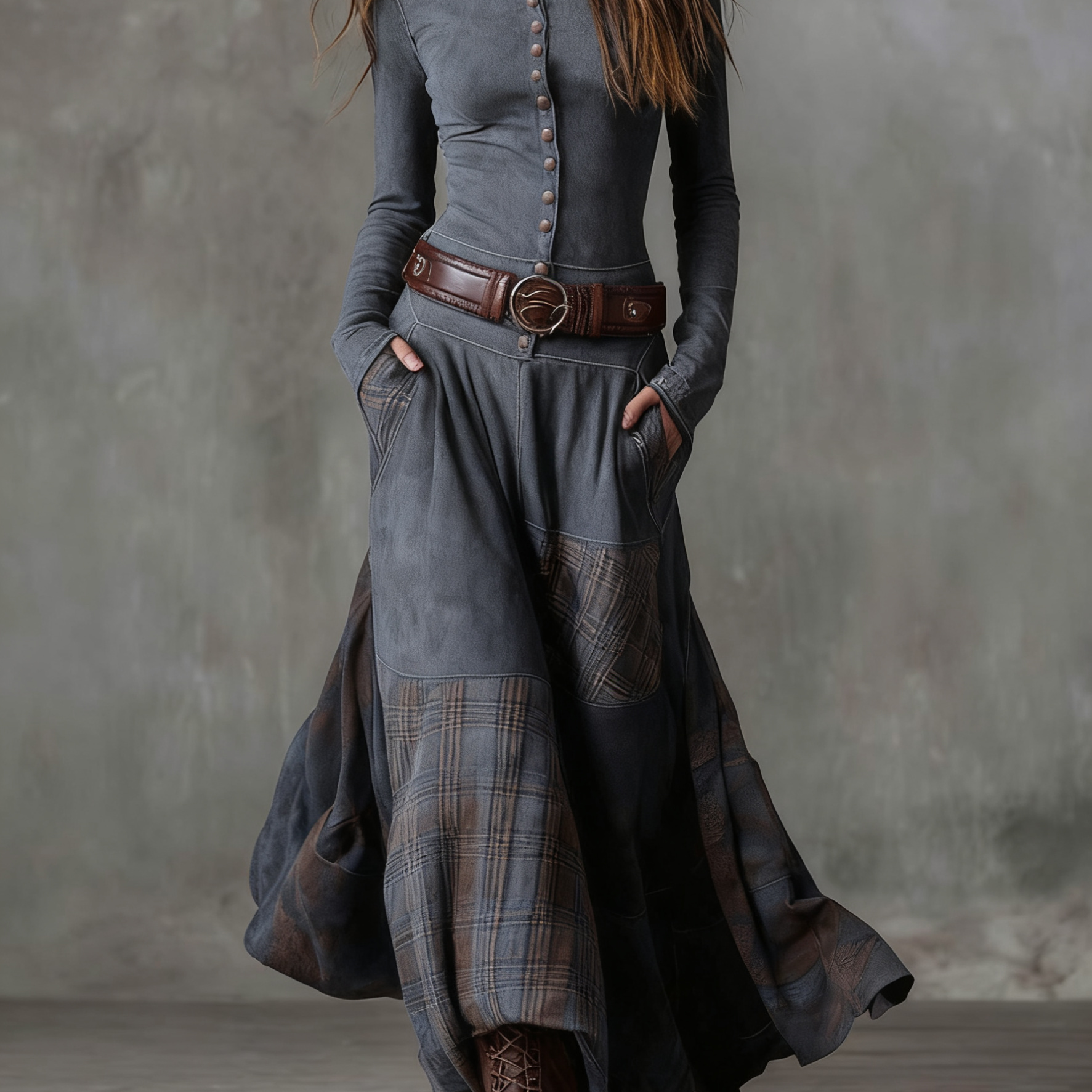 Azucena | Vestido maxi de ante con cinturón
