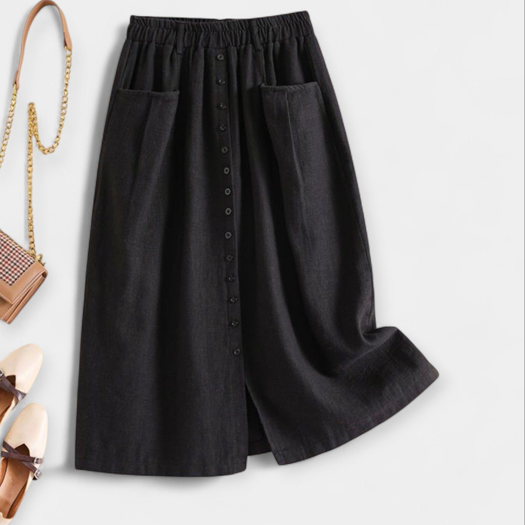 Falda Midi Vintage Elegante Magdalena Con Bolsillos Delanteros