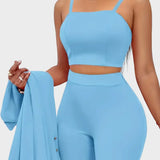 Conjunto azul completo de 3 piezas: top, blazer y pantalón (calidad premium)