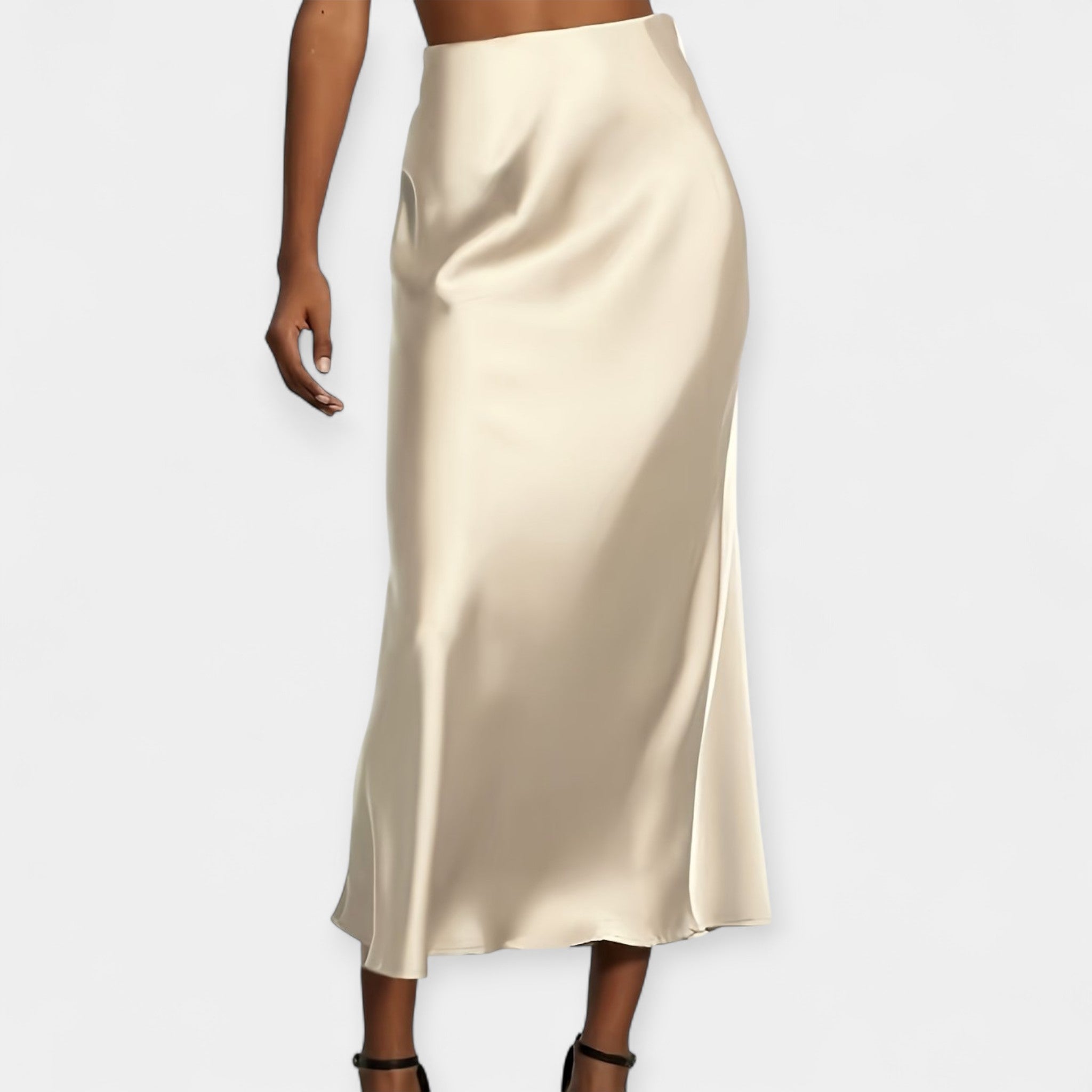 Věnceslava Elegante Falda Midi de Satén Versátil