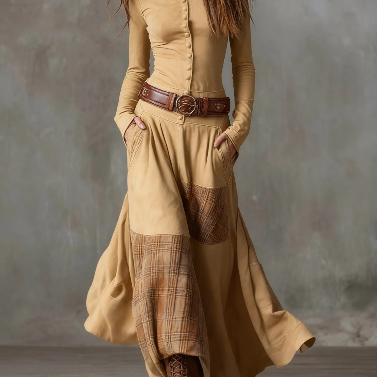 Azucena | Vestido maxi de ante con cinturón