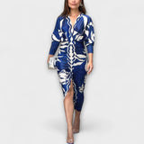 Cleo - Exclusivo vestido midi con mangas dolman y estampado brasileño
